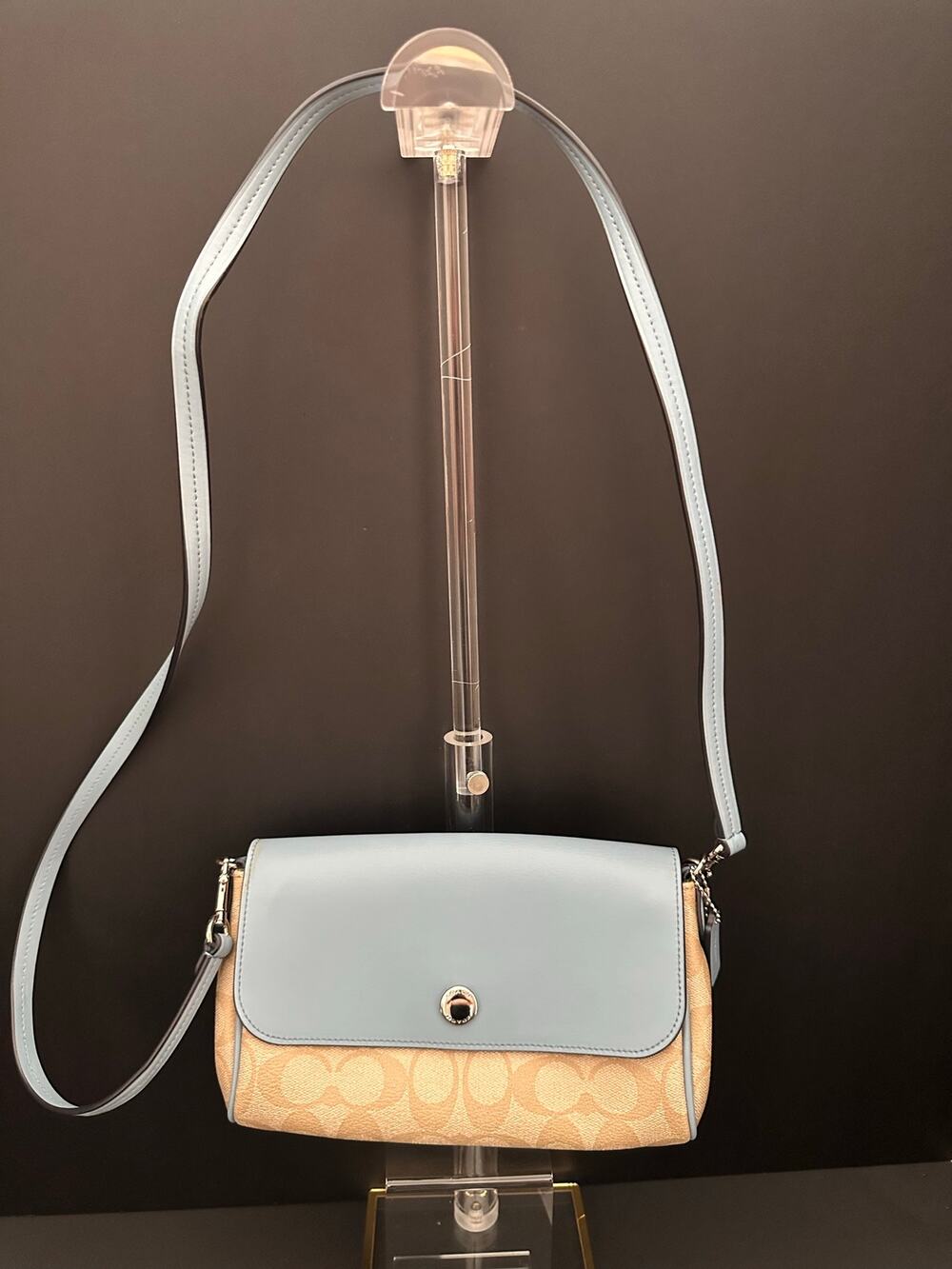 Coach F59534 Reversible Signature Canvas Crossbody Blue Khaki Shoulder Bag